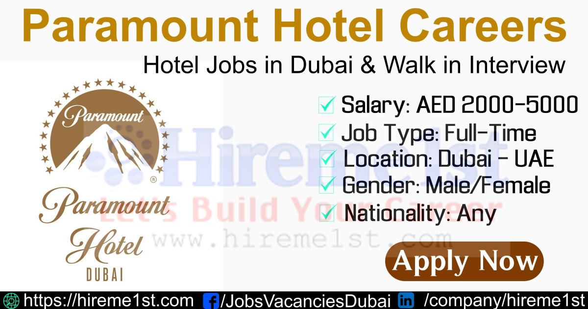 Paramount Hotel Careers Dubai